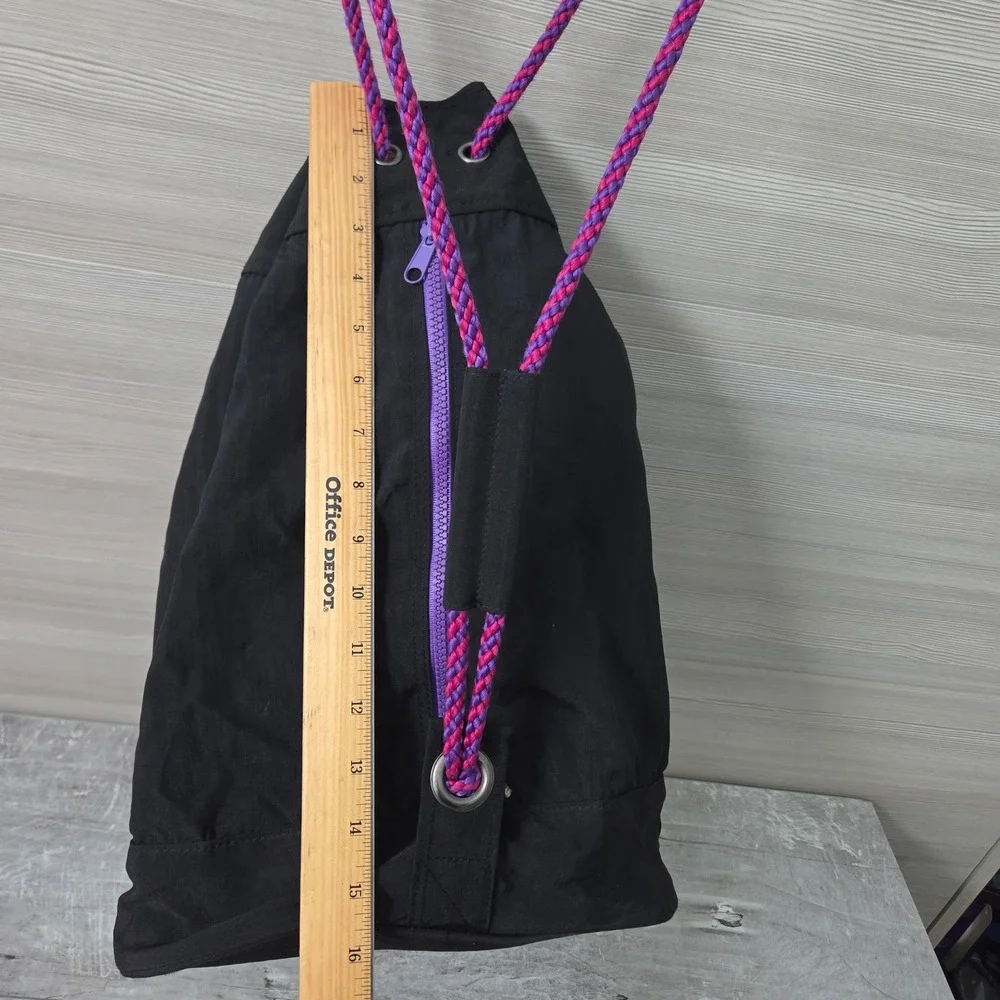 American Girl Black Nylon Drawstring Sling Backpack Y2K Star Logo Purple Rope